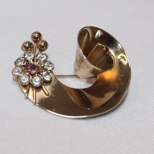 Vintage Gold-plated Rhinestone Swirl Brooch